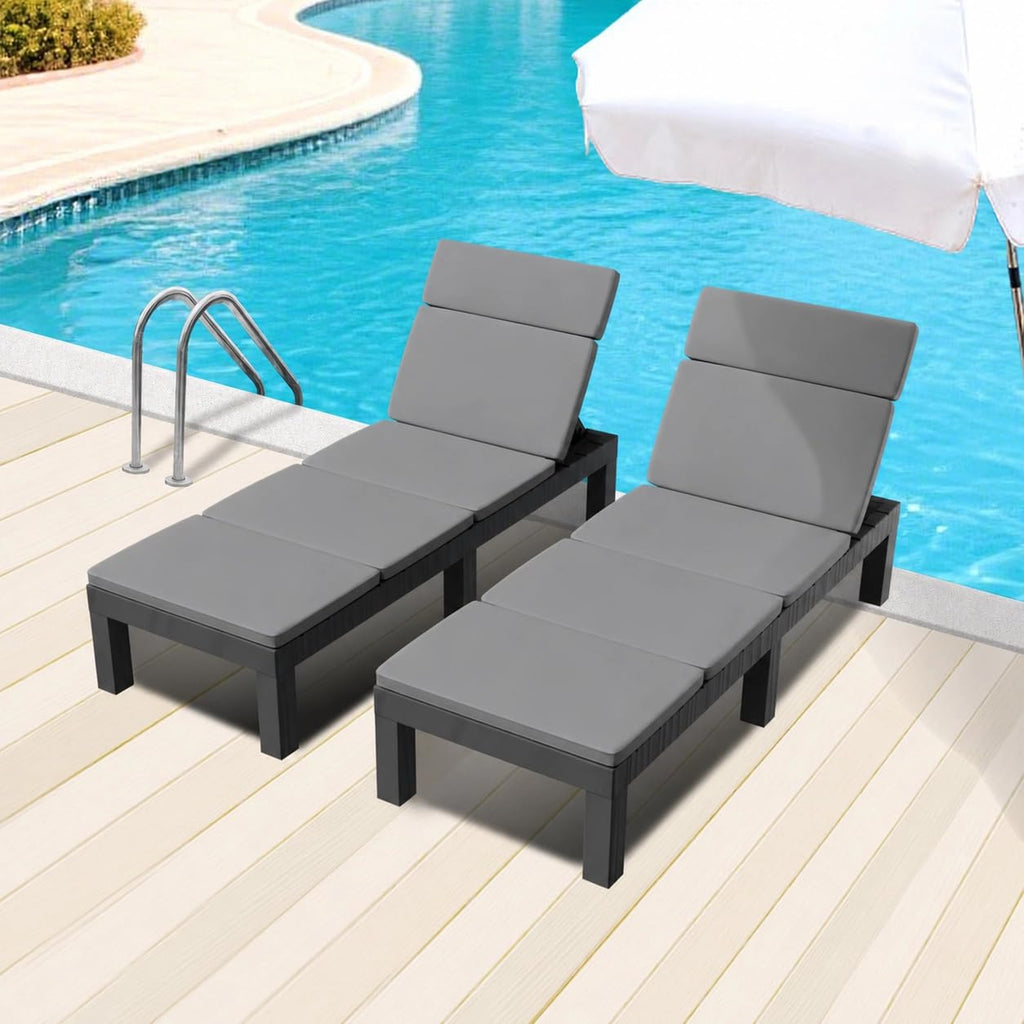 Lot de 2 Chaises Longues de Jardin BdsC2-2 Dossier Réglable 4 Positions Résine Gris 187 x 60 x 29 cm Charge 150 kg