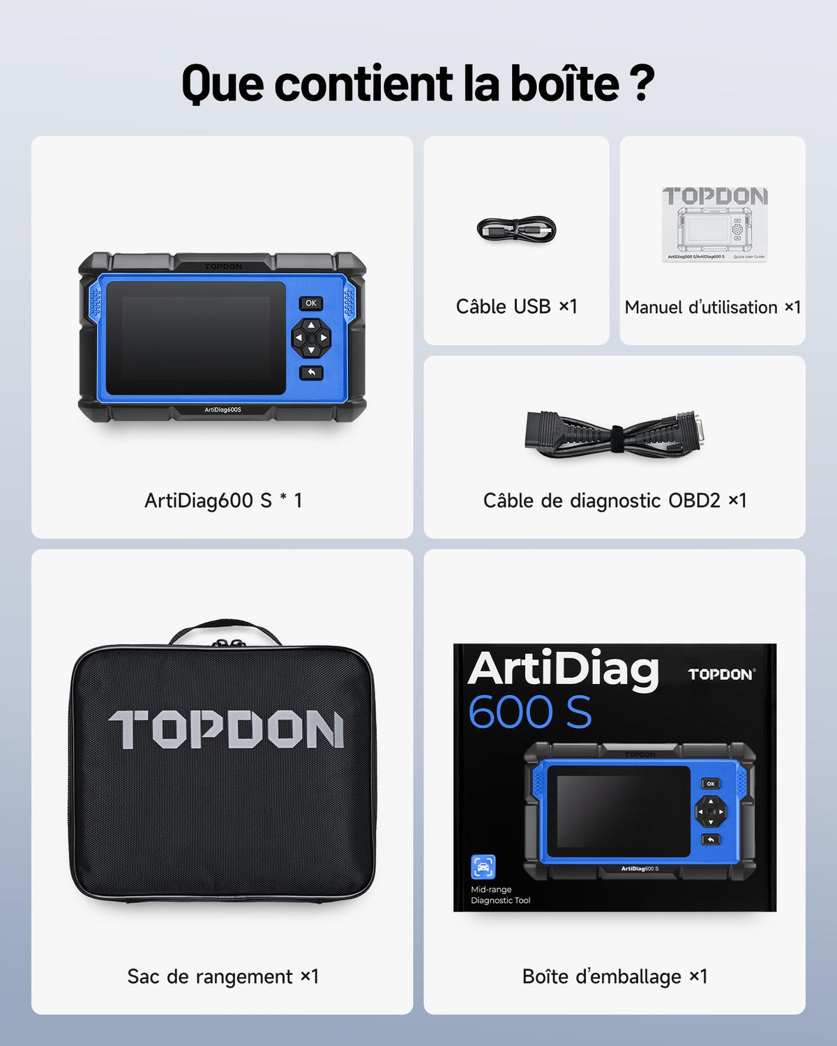 Valise diagnostic automobile OBD2 AD600S 4 systèmes écran 5 pouces Android 11 9 réinitialisations huile frein SAS BMS ABS DPF TPMS
