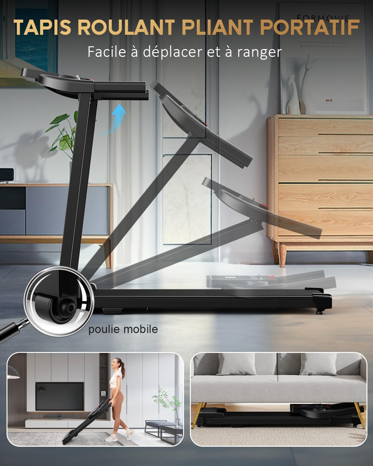 Tapis de course pliable électrique 10 km/h Lf-x2dc 2,0 CV silencieux charge 100 kg 12 programmes pour maison et bureau