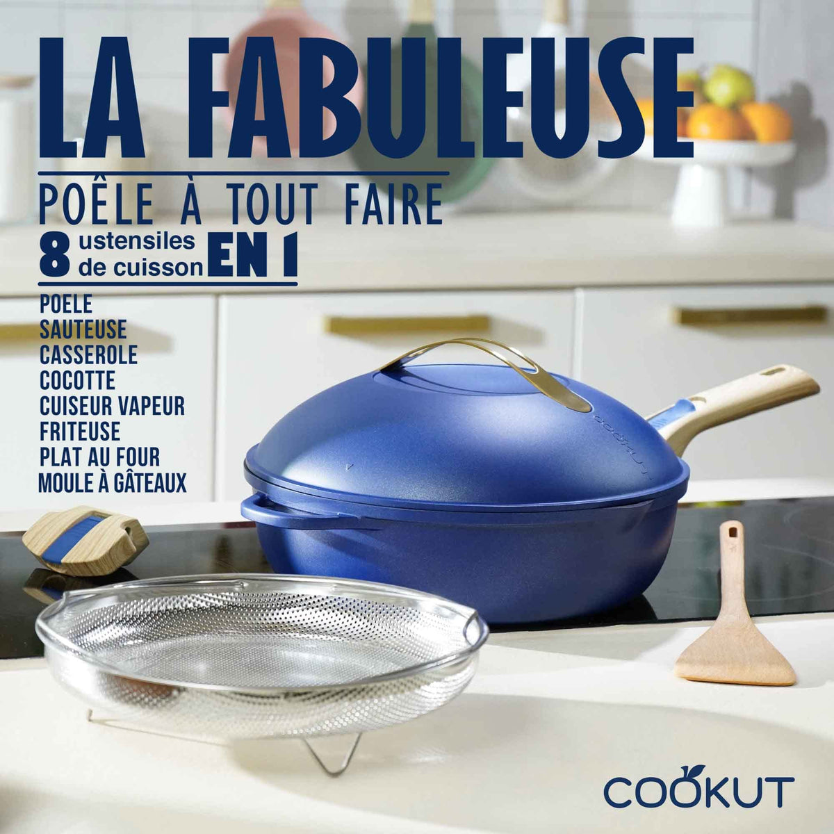 Poêle multifonction 8 en 1 La Fabuleuse 28 cm 4,5 L COOK26-FAB28RO antiadhésive avec poignées amovibles