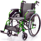 Fauteuil roulant pliable Bolonia en aluminium vert dossier divisible accoudoirs rabattables repose-pieds amovibles assise 46 cm