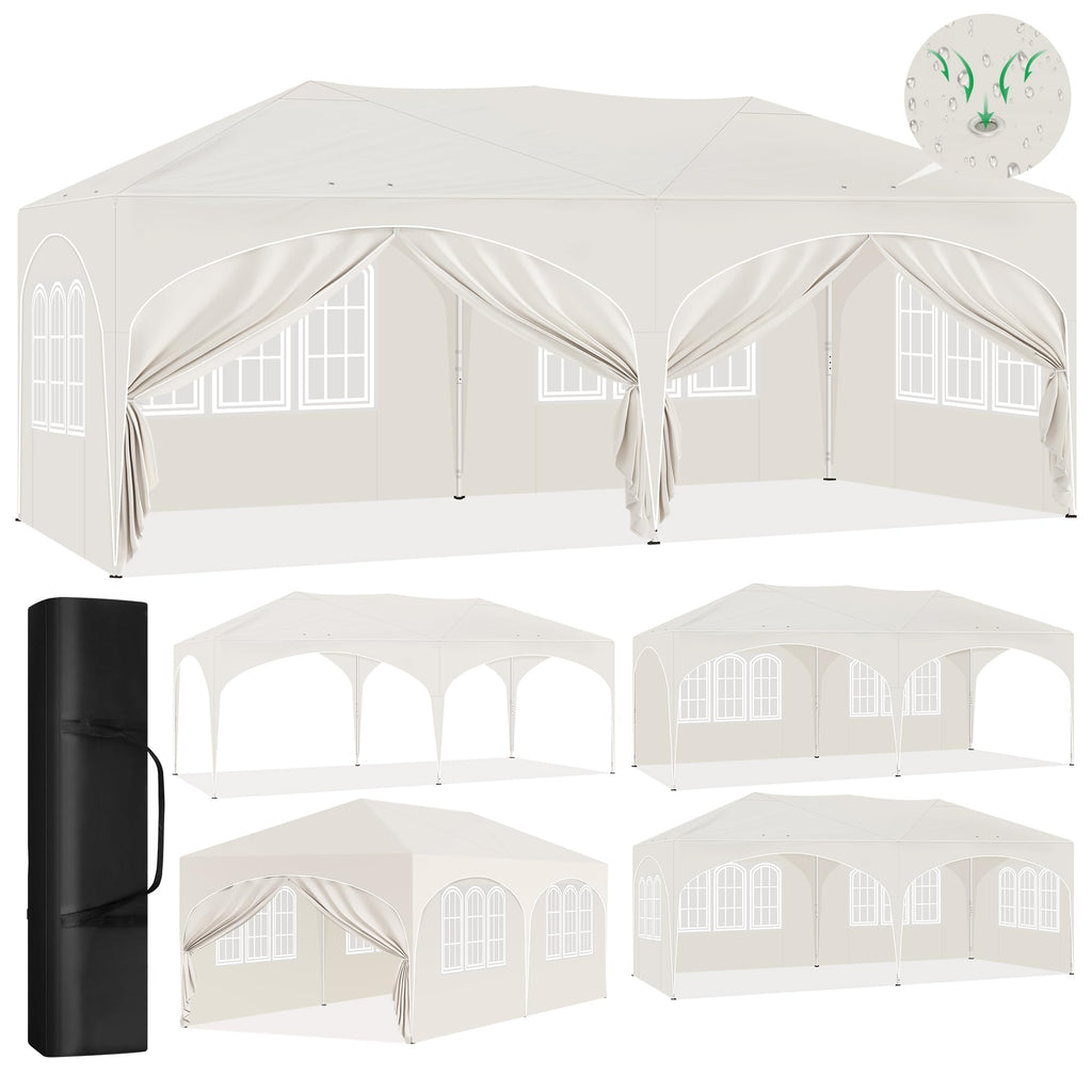 Barnum pliant 3 x 6 m avec 6 parois tente de réception beige structure métallique imperméable UPF 50+