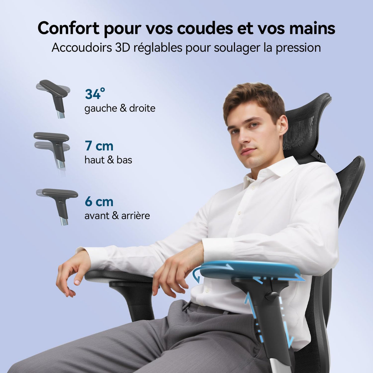 Chaise de Bureau Ergonomique en Maille M57 avec Support Lombaire Réglable Inclinaison 90 à 126° Charge 150 kg