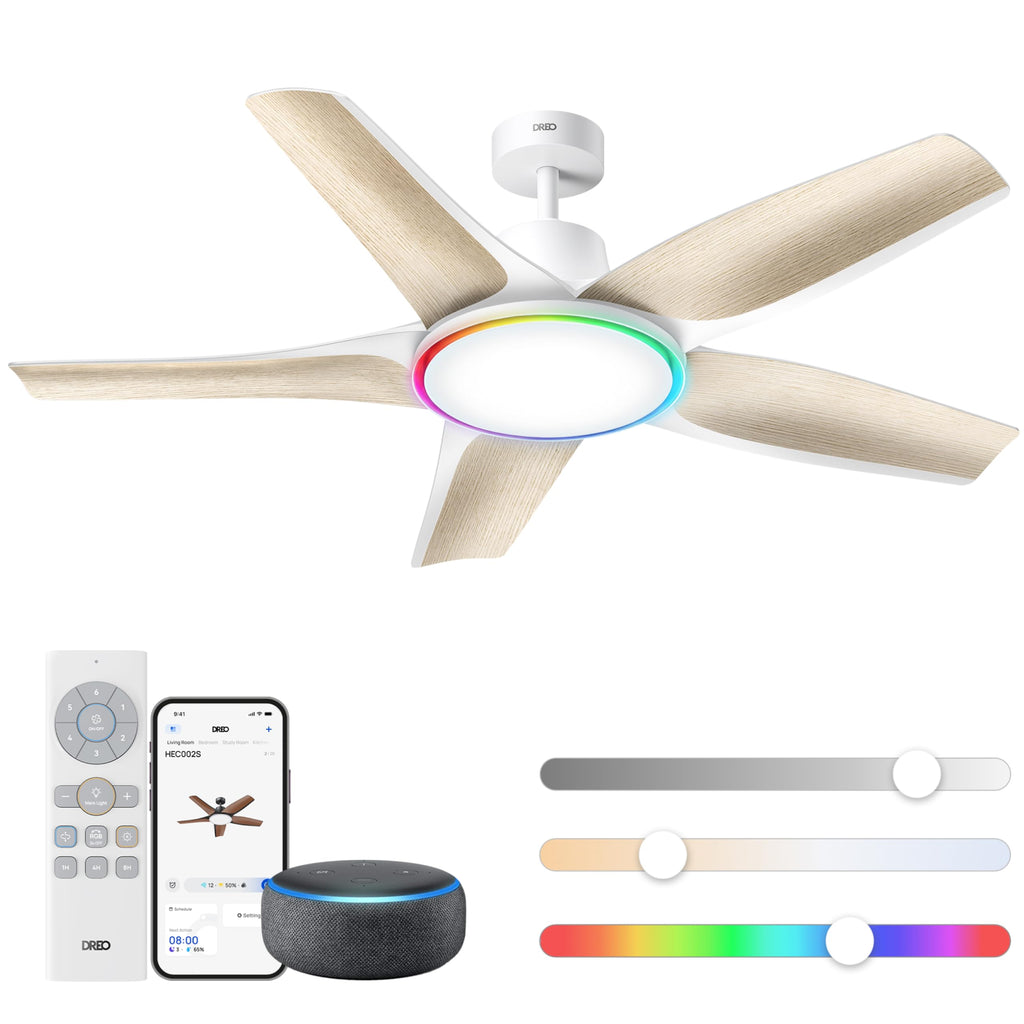 Ventilateur de Plafond avec Lumière DR-HCF002S 132 cm 54 W LED Dimmable RGB Wi-Fi 6 Vitesses Moteur CC Blanc