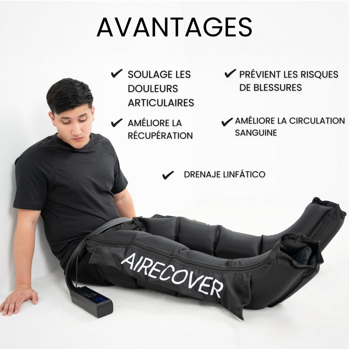 Pressothérapie à domicile masseur pour jambes et pieds récupération musculaire drainage lymphatique portable avec sac