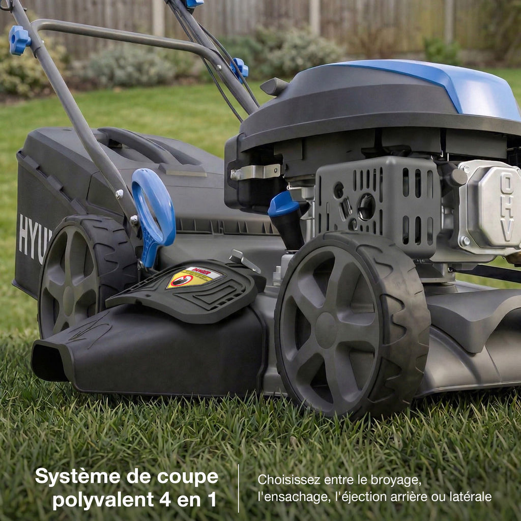 Tondeuse à gazon thermique autotractée HYM17150SPX 43 cm 139 cm³ 4 temps 4 en 1 mulching bac 40 L carter acier