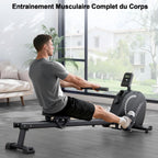 Rameur pliable F203s à résistance magnétique 16 niveaux double rail écran LCD charge maximale 120 kg 158 x 42 x 62 cm