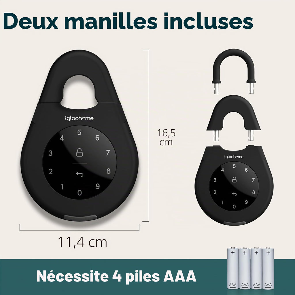 Boîte à clés connectée Keybox 3 avec codes PIN et Bluetooth IP67 acier allié fixation murale ou porte 11,4 x 11,6 x 3,8 cm