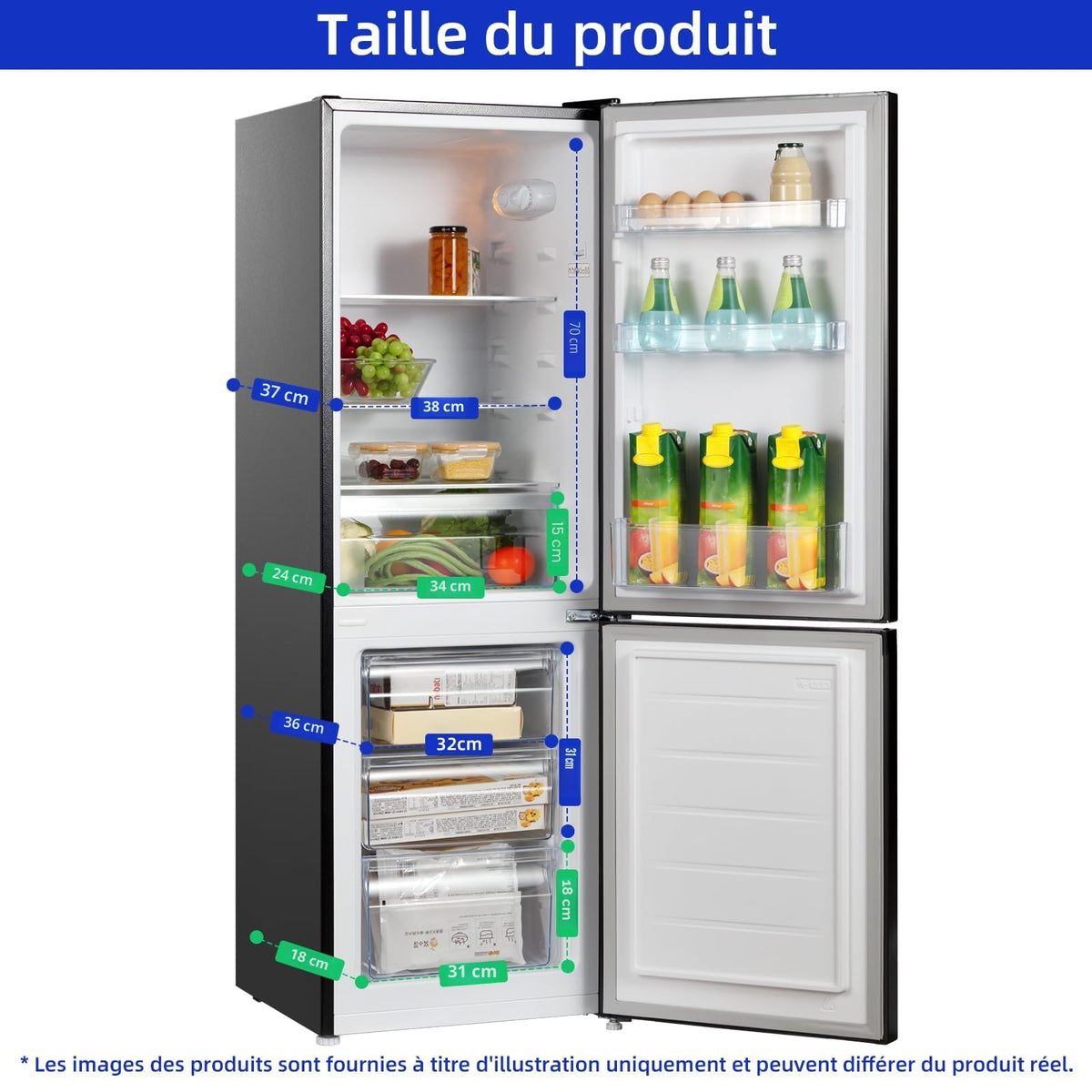 Réfrigérateur combiné 157 L FBM157L42 Low Frost 2 portes congélateur inférieur 48 L noir 47,4 x 49,5 x 144 cm