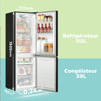 Réfrigérateur congélateur 174 L RCB169DK2(E) 2 portes congélateur bas 115 L réfrigérateur 59 L dégivrage automatique