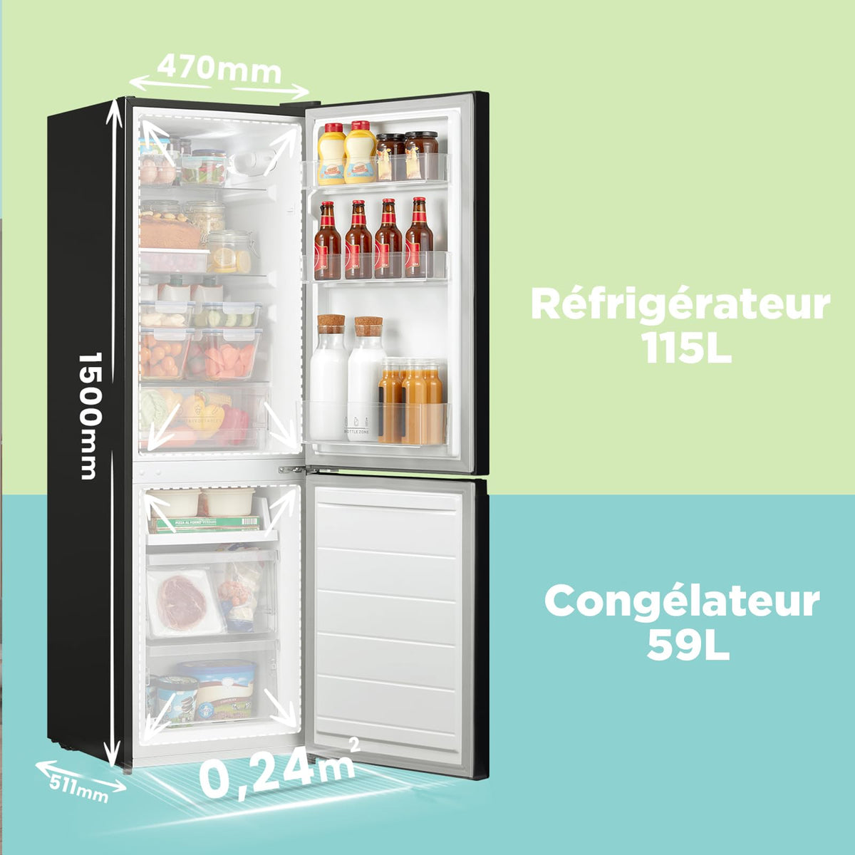 Réfrigérateur congélateur 174 L RCB169DK2(E) 2 portes congélateur bas 115 L réfrigérateur 59 L dégivrage automatique