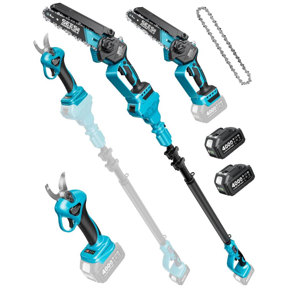 Mini tronçonneuse sur perche 4-en-1 CYCPHTO1F-z 600 W chaîne 6 pouces avec sécateur et 2 batteries 4000 mAh