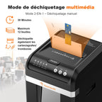 Destructeur de Documents 200 Feuilles Auto-Feed Micro-Coupe P-4 4×12 mm Bac 31 L Fonctionnement 60 Minutes