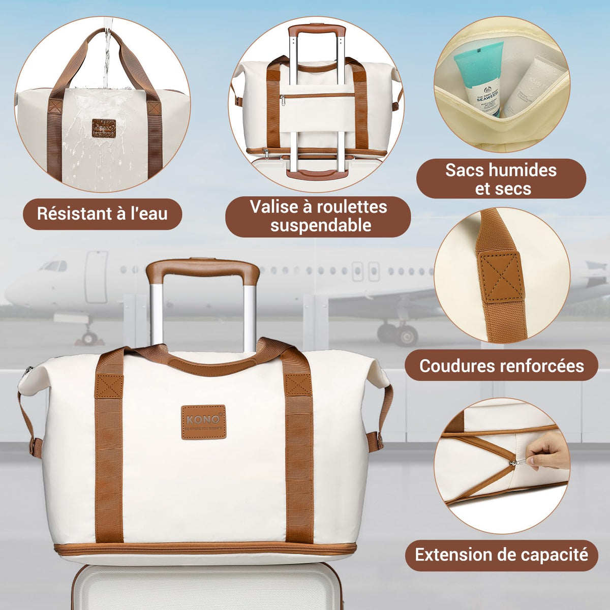 Set de 6 valises rigides ABS 55 65 et 74 cm avec vanity case sac de voyage trousse de toilette et serrure TSA