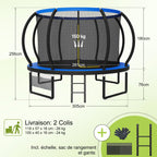 Trampoline extérieur rond 228 cm modèle 0534 filet de sécurité 42 ressorts échelle charge 50 kg