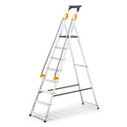 Escabeau Pliable 8 Marches DURAMP Aluminium Hauteur Plateforme 162 cm Charge 150 kg Rampes Porte-Outils Marches Antidérapantes