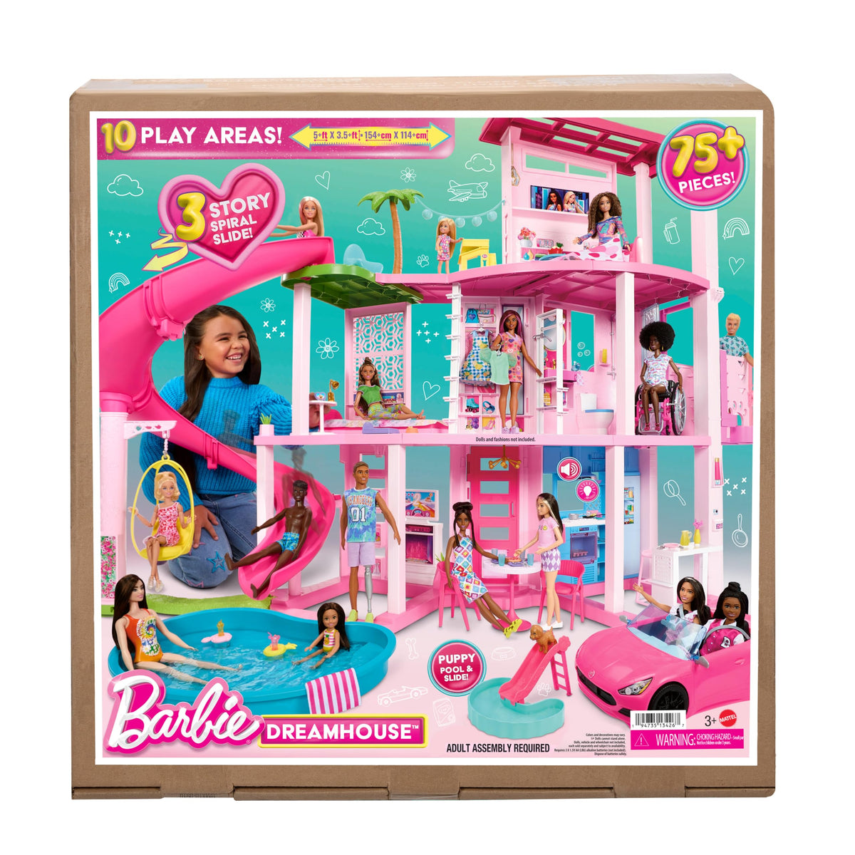 Maison de Poupée avec Accessoires HMX10 79 Pièces 10 Espaces de Jeu Toboggan 3 Étages et Piscine