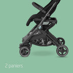Poussette canne compacte pliable Lara² 0 à 4 ans 0 à 22 kg 3 positions d'inclinaison pliage automatique harnais 5 points 2 paniers