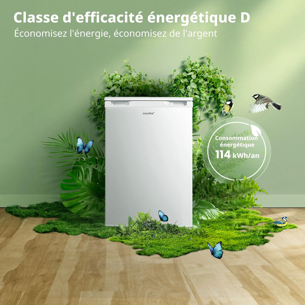 Réfrigérateur congélateur compact 113 L classe D congélateur 4 étoiles 16 L 35 dB 2 clayettes verre porte réversible blanc