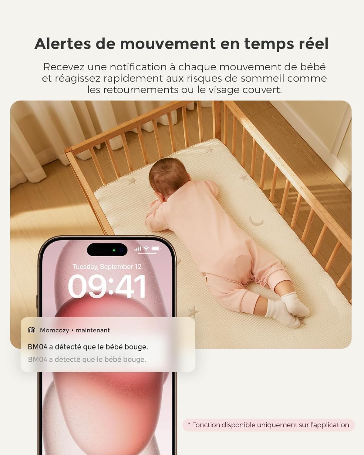 Babyphone caméra BM04-1 écran 5 pouces 1080p Wi-Fi FHSS vision nocturne audio bidirectionnel détection des pleurs et mouvements
