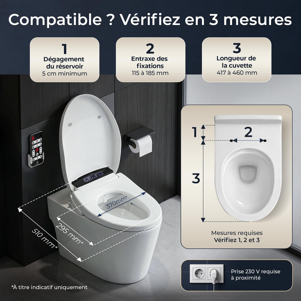 Abattant WC Japonais Électrique Lavant Séchant Chauffant Eau Chaude Ovale Télécommande Kit d'Installation
