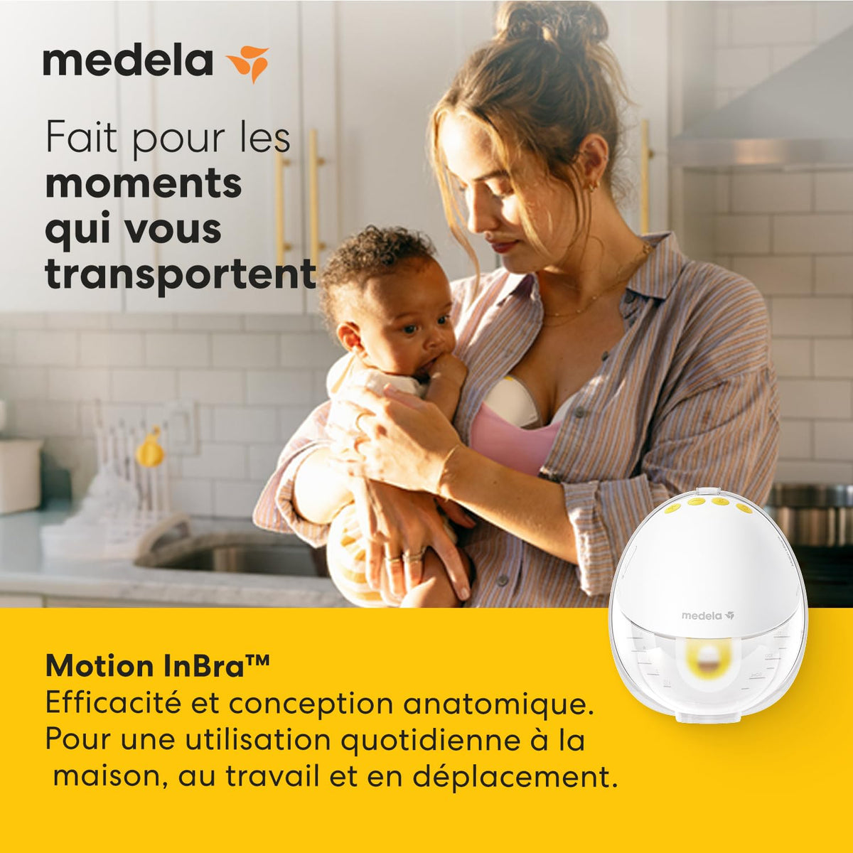 Tire-Lait Électrique Portable Motion InBra Double 2 x 150 ml 9 Niveaux d’Intensité Batterie USB-C 45 dB Inserts
