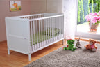 Lit bébé convertible 124 x 65 x 87 cm en bois de pin avec matelas mousse 6 cm 3 hauteurs réglables couchage 120 x 60 cm