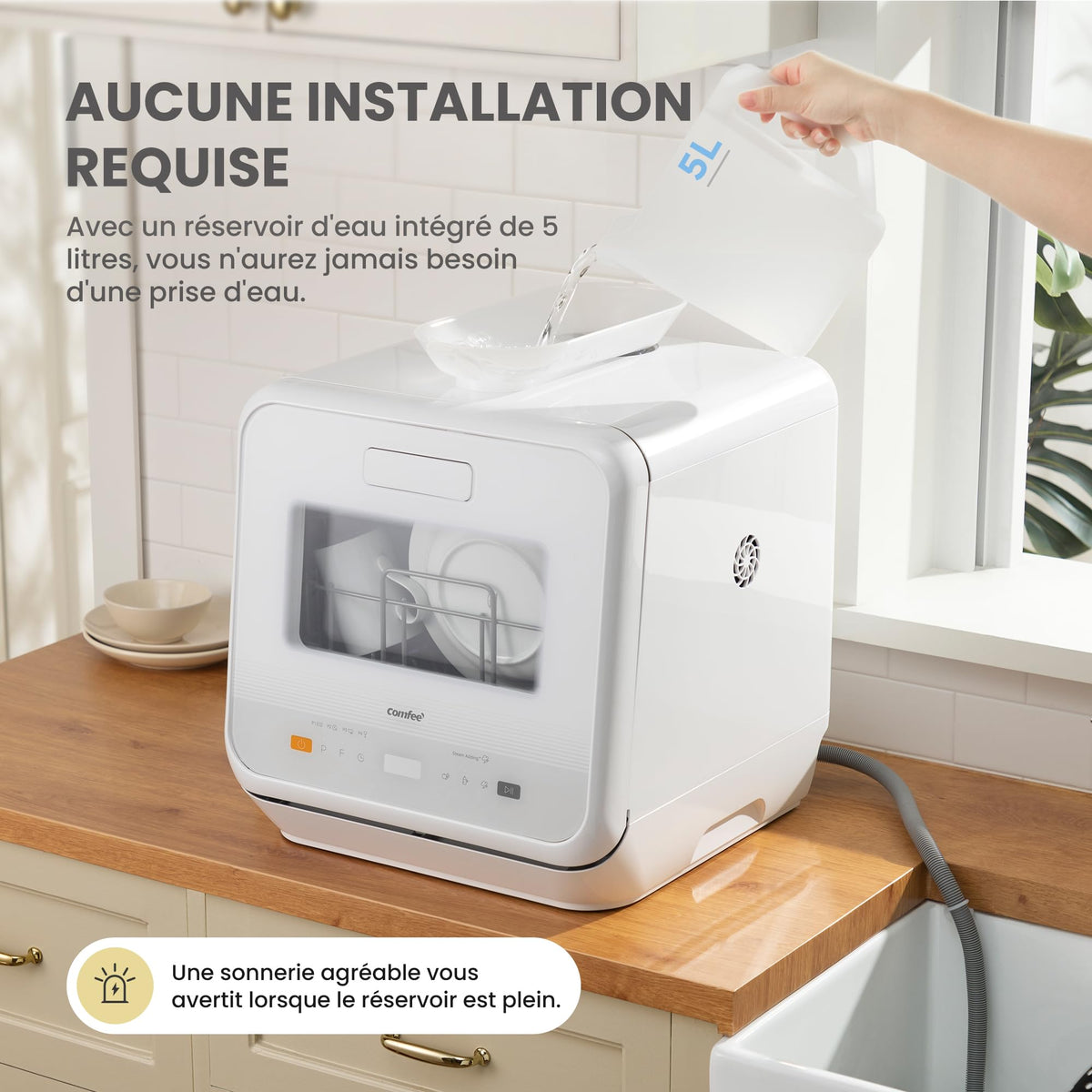 Lave-Vaisselle de Comptoir CDWMTO201D(W) 5 L 6 Programmes 220 V 58 dB Réservoir d'Eau Intégré Séchage Extra Blanc