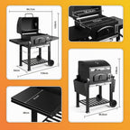 Barbecue au charbon XL avec couvercle et fumoir 2-en-1 grille en fonte 57 x 41 cm thermomètre 2 tablettes rabattables