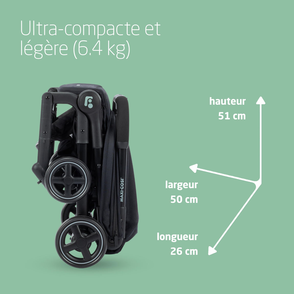 Poussette canne compacte pliable Lara² 0 à 4 ans 0 à 22 kg 3 positions d'inclinaison pliage automatique harnais 5 points 2 paniers