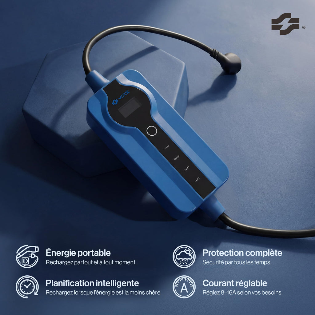 Chargeur pour voiture électrique Type 2 Schuko 3,7 kW monophasé 8-16 A câble 5 m affichage numérique réglable application