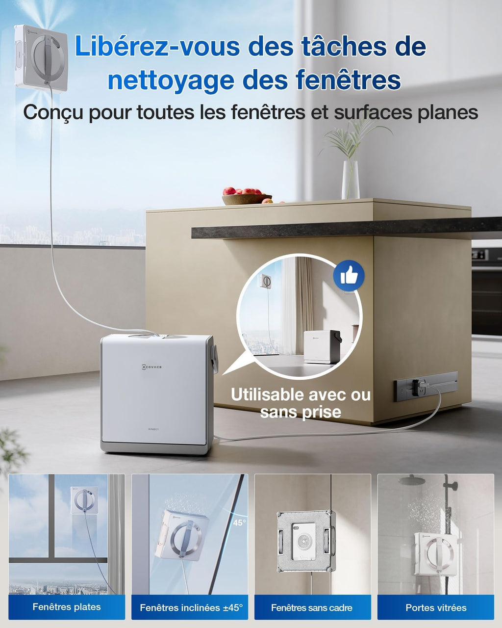 Robot lave-vitres WINBOT W2 PRO OMNI WG851-11 110 min station multifonctions pulvérisation 3 buses contrôle par application
