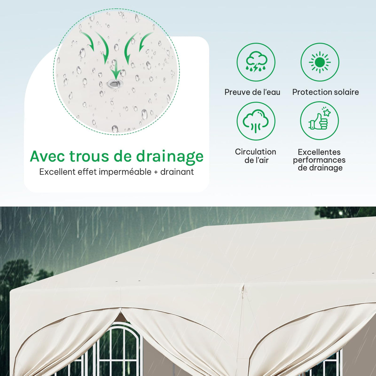 Barnum pliant 3 x 6 m avec 6 parois tente de réception beige structure métallique imperméable UPF 50+
