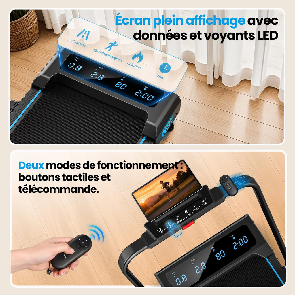 Tapis de Course Pliable X381pa 2,75 CV 12 km/h Inclinaison 9% 12 Programmes HIIT Application Télécommande Écran LED
