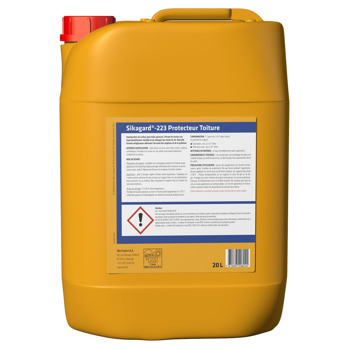 Hydrofuge toiture Sikagard 223 20 L liquide incolore pour matériaux de toiture poreux protection hydrofuge