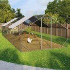 Enclos à Poules 24 m² 8 x 3 x 2 m Acier Grillage 25 mm Bâche de Toit 1 Porte à Loquet Guide de Montage