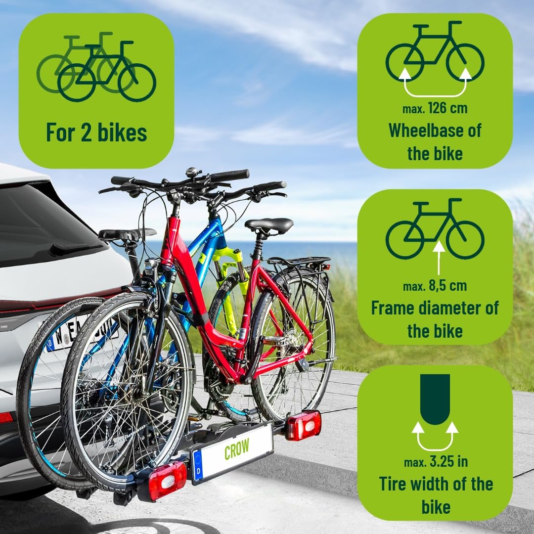 Porte-Vélos Attelage 11563 pour Vélo Électrique Pliable 50 kg Easy Snap Empattement 126 cm Rails 18 cm Acier Noir