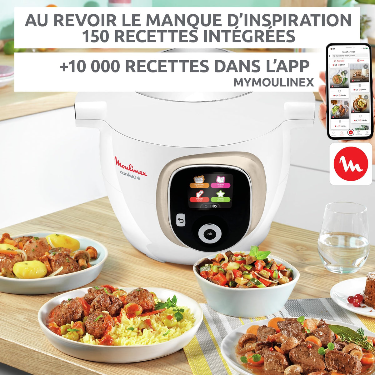 Multicuiseur haute pression Cookeo+ 6 L 1600 W programmable 6 modes de cuisson 150 recettes intégrées écran tactile