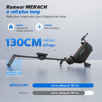 Rameur d'appartement magnétique MR-R15B4 silencieux rail 130 cm 16 niveaux de résistance charge 158 kg roues intégrées application