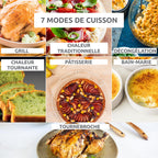 Four électrique Optimo OX495810 60 L 2200 W chaleur tournante 7 modes de cuisson avec tournebroche et 2 grilles