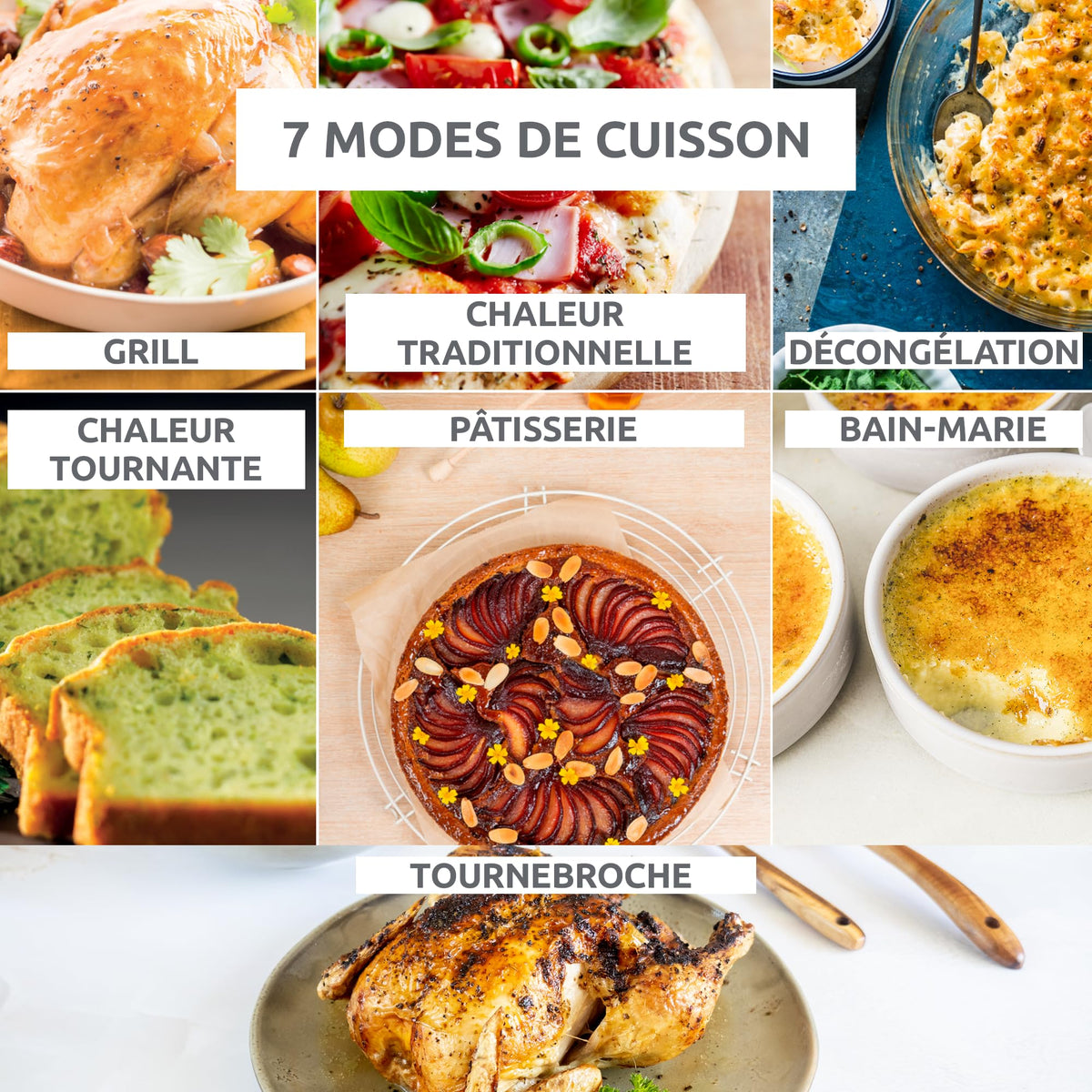 Four électrique Optimo OX495810 60 L 2200 W chaleur tournante 7 modes de cuisson avec tournebroche et 2 grilles