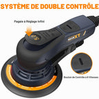 Ponceuse excentrique 150 mm R7303-4 sans balais 10000 tr/min 6 vitesses course 5 mm frein électronique 230 V 10 abrasifs câble 5 m