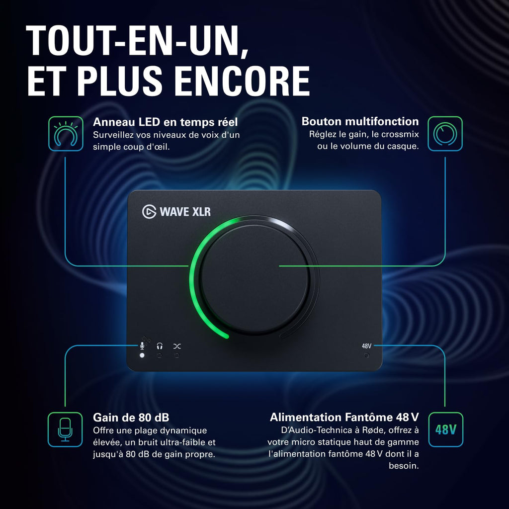 Interface audio USB Wave XLR MK.2 2 canaux entrée XLR gain 80 dB effets DSP 192 kHz Touch Mute contrôle LED USB-C