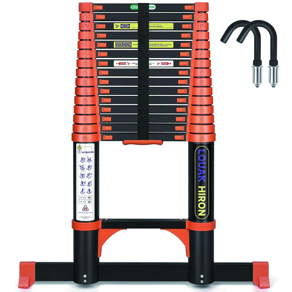 Échelle télescopique pliante DLT214E 4,7 m aluminium 150 kg 15 marches antidérapante orange multifonction
