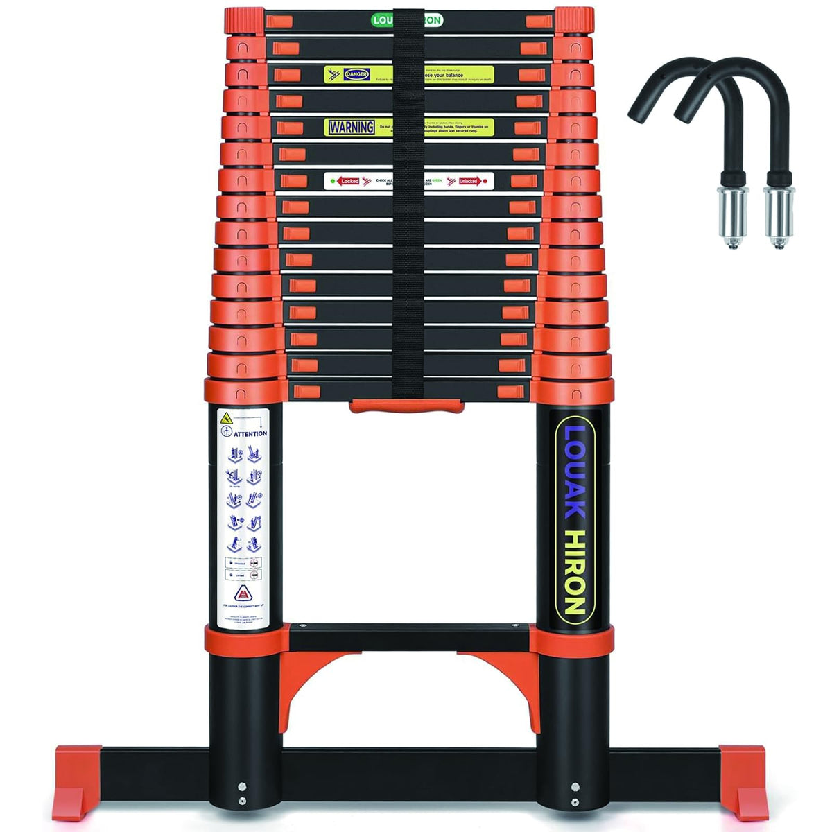 Échelle télescopique pliante DLT214E 4,7 m aluminium 150 kg 15 marches antidérapante orange multifonction
