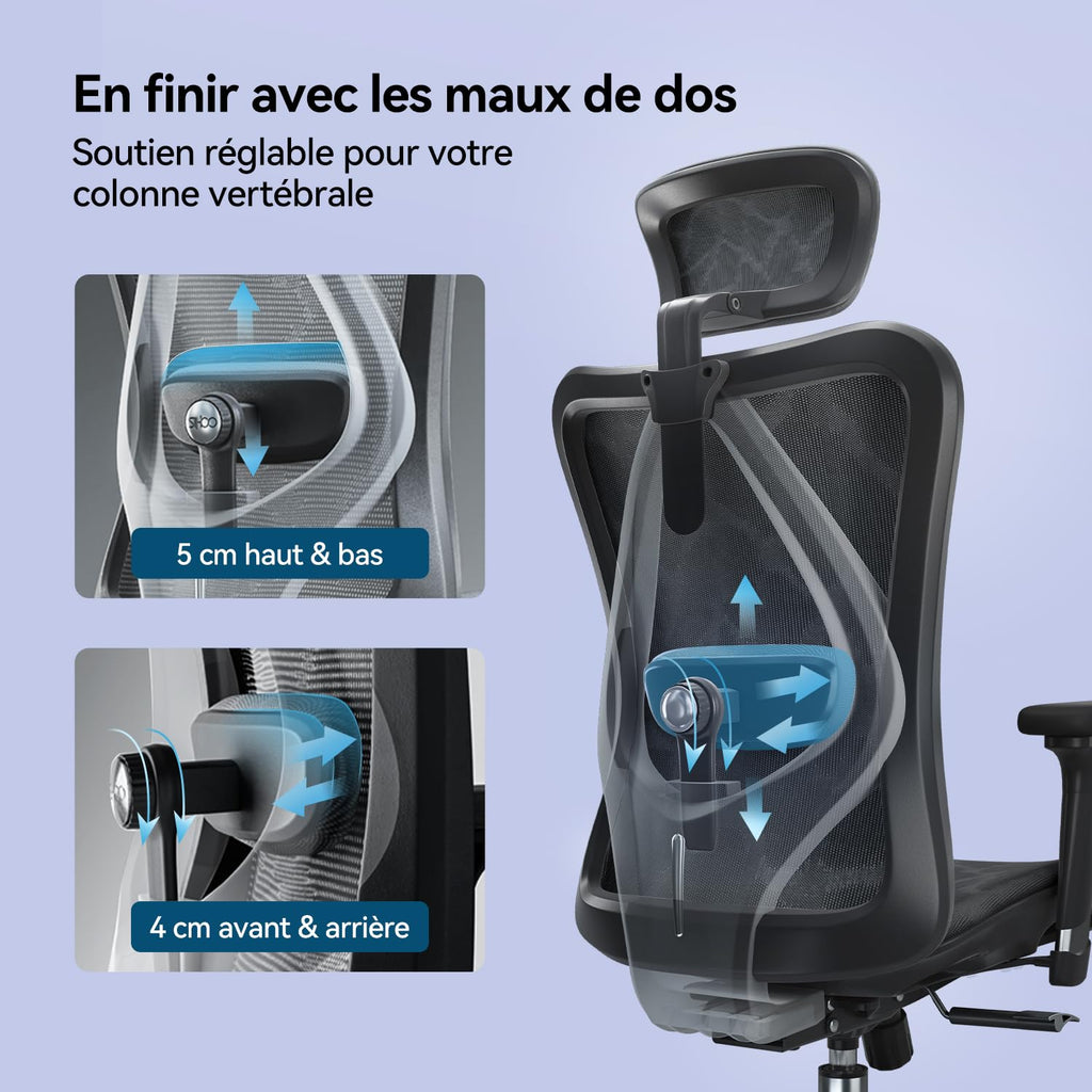 Chaise de Bureau Ergonomique en Maille M57 avec Support Lombaire Réglable Inclinaison 90 à 126° Charge 150 kg