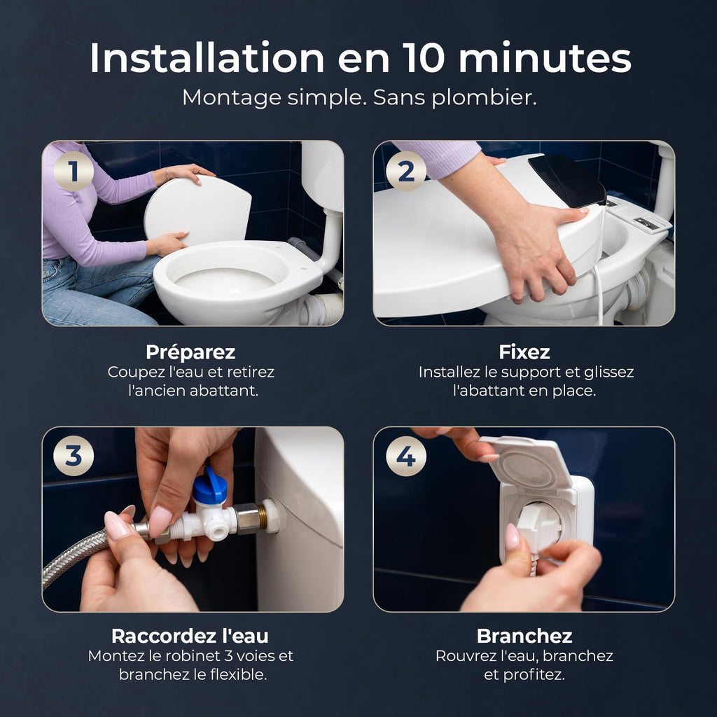 Abattant WC Japonais Électrique Lavant Séchant Chauffant Eau Chaude Ovale Télécommande Kit d'Installation