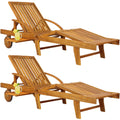 Chaise longue de jardin pliante en bois d'acacia avec roues et dossier réglable lot de 2 195 x 69 x 85 cm
