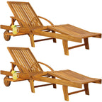 Chaise longue de jardin pliante en bois d'acacia avec roues et dossier réglable lot de 2 195 x 69 x 85 cm