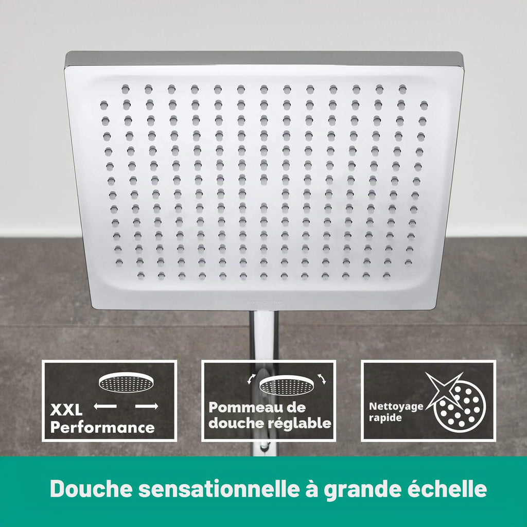Colonne de douche Crometta E 240 27271000 avec mitigeur thermostatique douche de tête 240 mm douchette et flexible